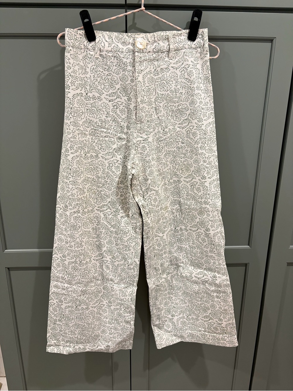 SZ Blockprints Disco Pant, cream with teal patterning, size M